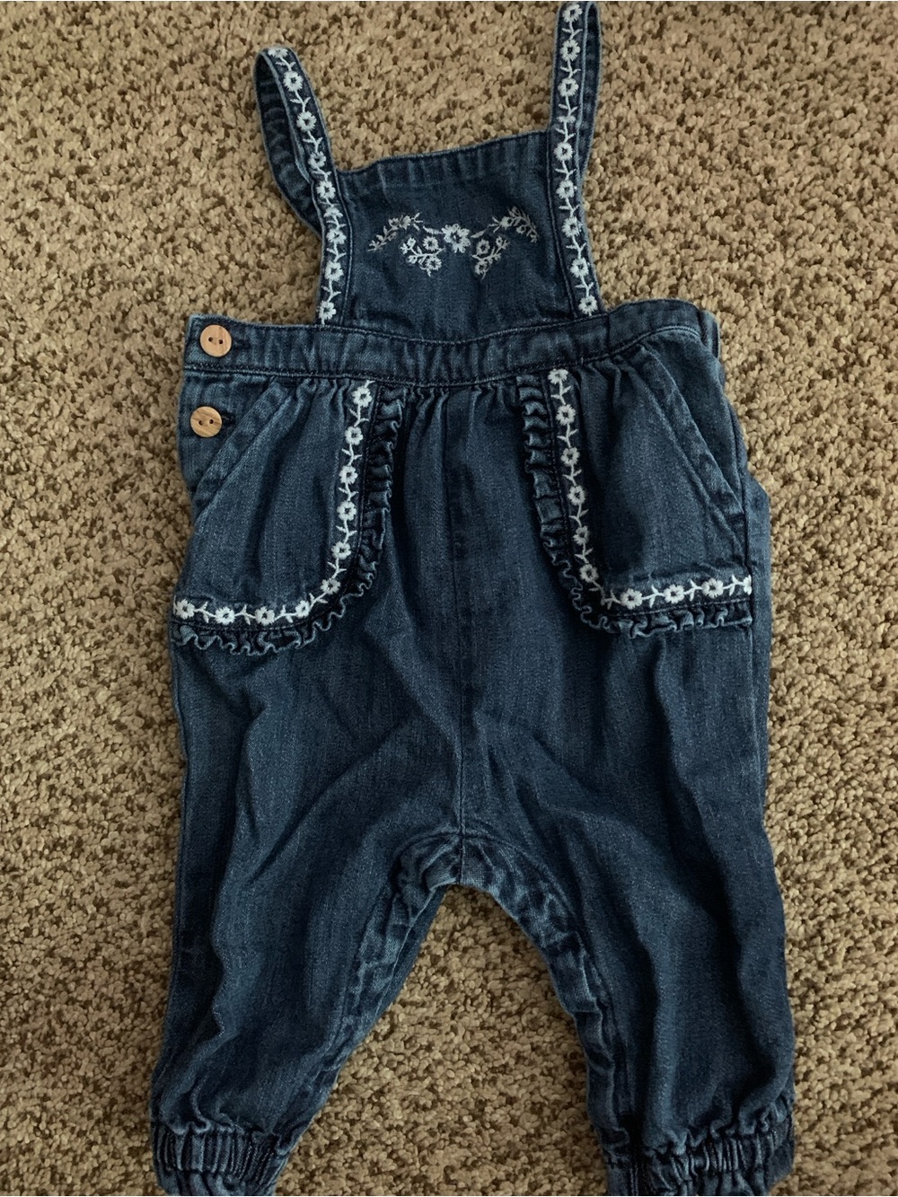 Old Navy Dark Blue Denim Embroidered Overalls